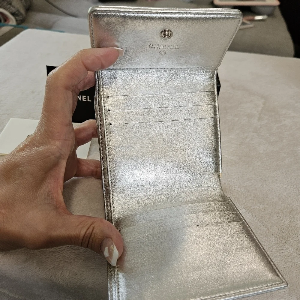 Chanel Vintage precious symbols Compact Silver Quilted Wallet